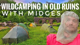 Wildcamping in the Peak District. The Goyt Valley, Harrwood Hall Ruins with horrendous midges!