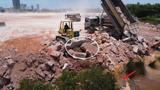 Ep83| Best Technique Komatsu Dozer Pushing Stone Skill Filling Land Project