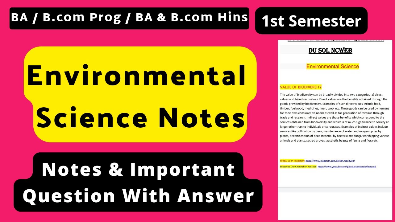 Environmental Science Notes & Important Question with Answer | Sol 1st ...
