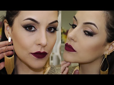Maquiagem Salmão com batom Uva