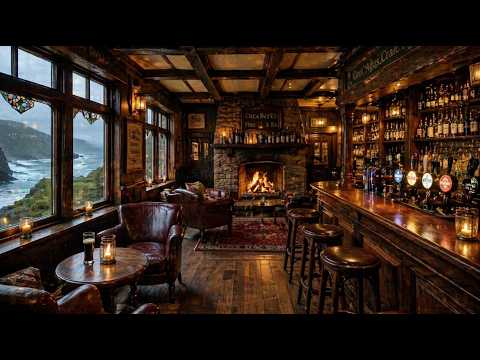 Rainy Scottish Pub Ambience 🍺 Fireplace Sounds for Study, Relaxation & Sleep