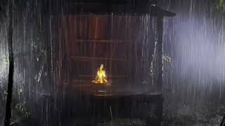 Overcome Insomnia with Heavy Rain - Thunder Sounds Echo Around the Tin Roof in Foggy Forest at Night