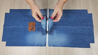 картинка: 🧵 Сумка на молнии из старых джинсов — просто, красиво и практично! 💙