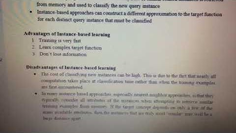 advantages and disadvantages of instance based learning