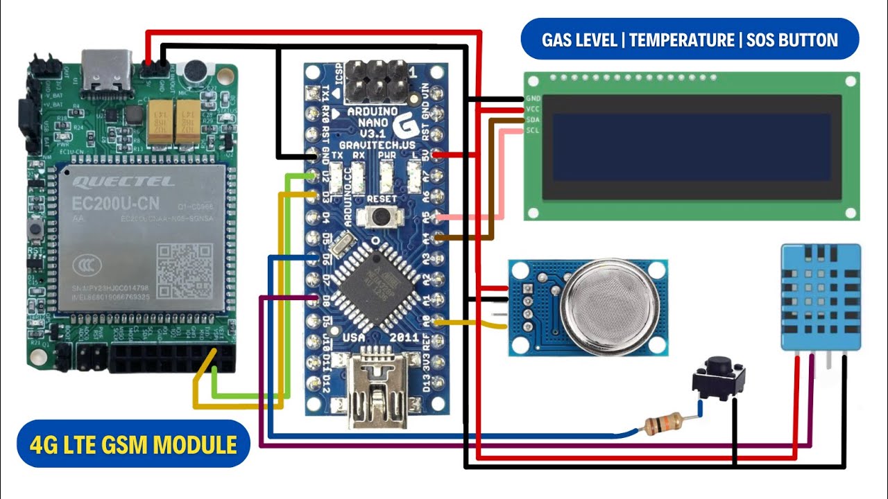 Monitoring Gas Level | Temperature | SoS Button | With Arduino And 4G ...