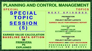 PCM ST S05 - LECTURE OR EXPLANATION OF EARNED VALUE CALCULATION BASELINE DATA OPTION IN PRIMAVERA P6