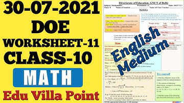 Class 10 Math Worksheet 11 (30/07/2021) English Medium | Class 10 Math Worksheet  | Edu Villa Point