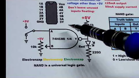 74HC00 7400 Quad NAND 2 input logic gate integrated circuit demo learning electronics lesson 0049