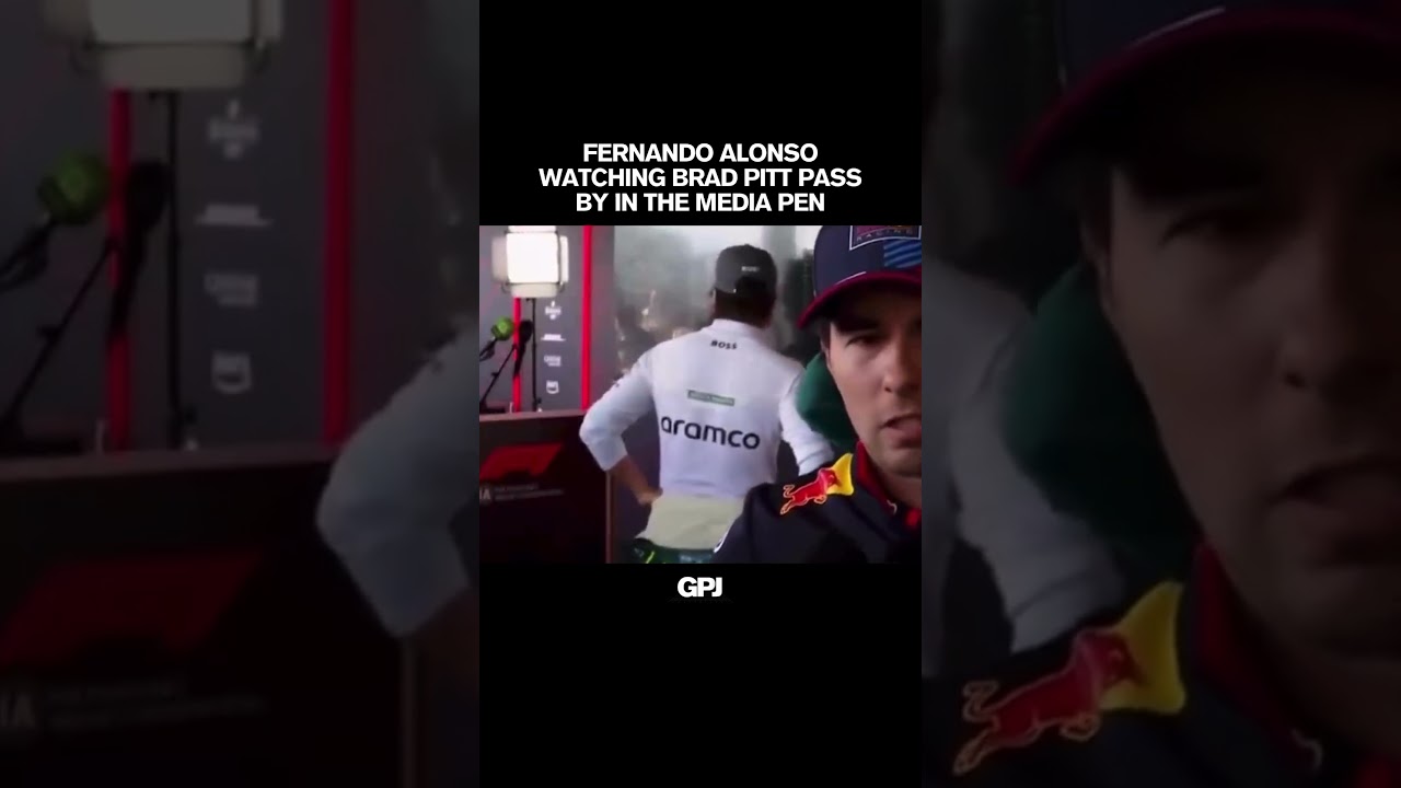 F1 Fernando Alonso watching Brad Pitt pass by  