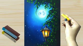 Soft Pastel Drawing - How to Draw Realistic Night Scenery with Street Lamp (step by step) beginners. screenshot 5