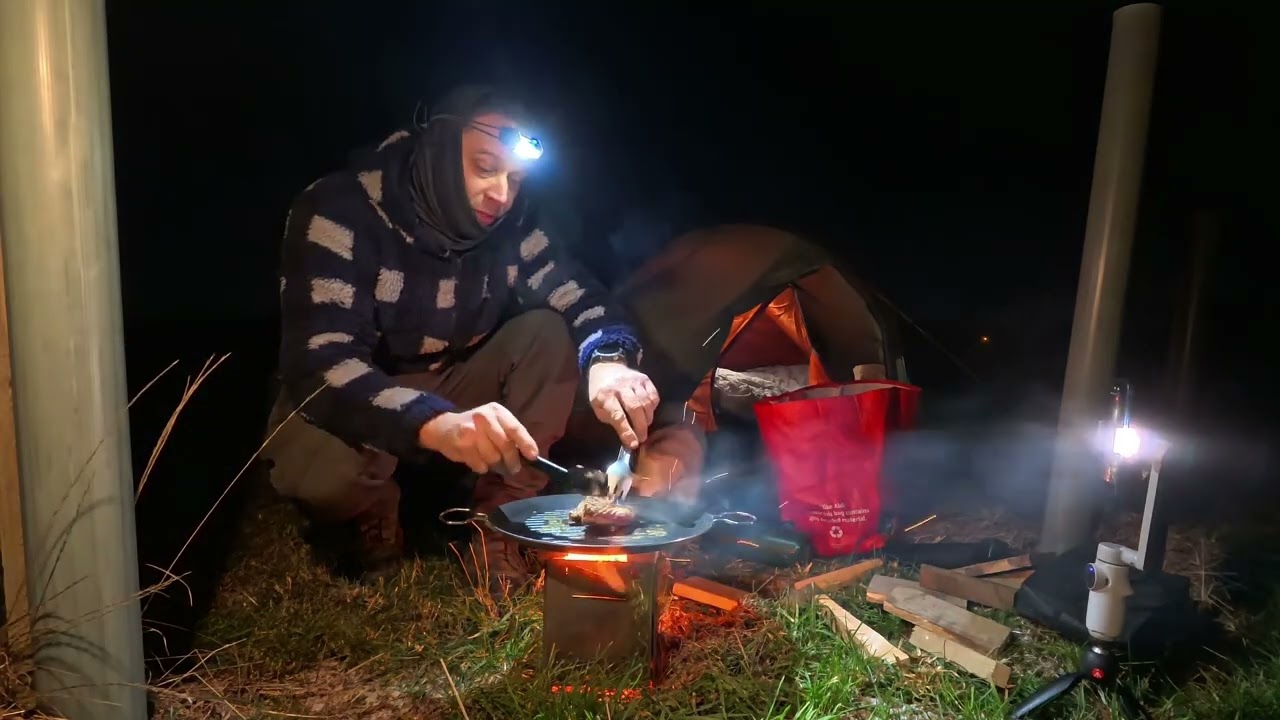 Early January -4 cold camp, let's cook some steak.