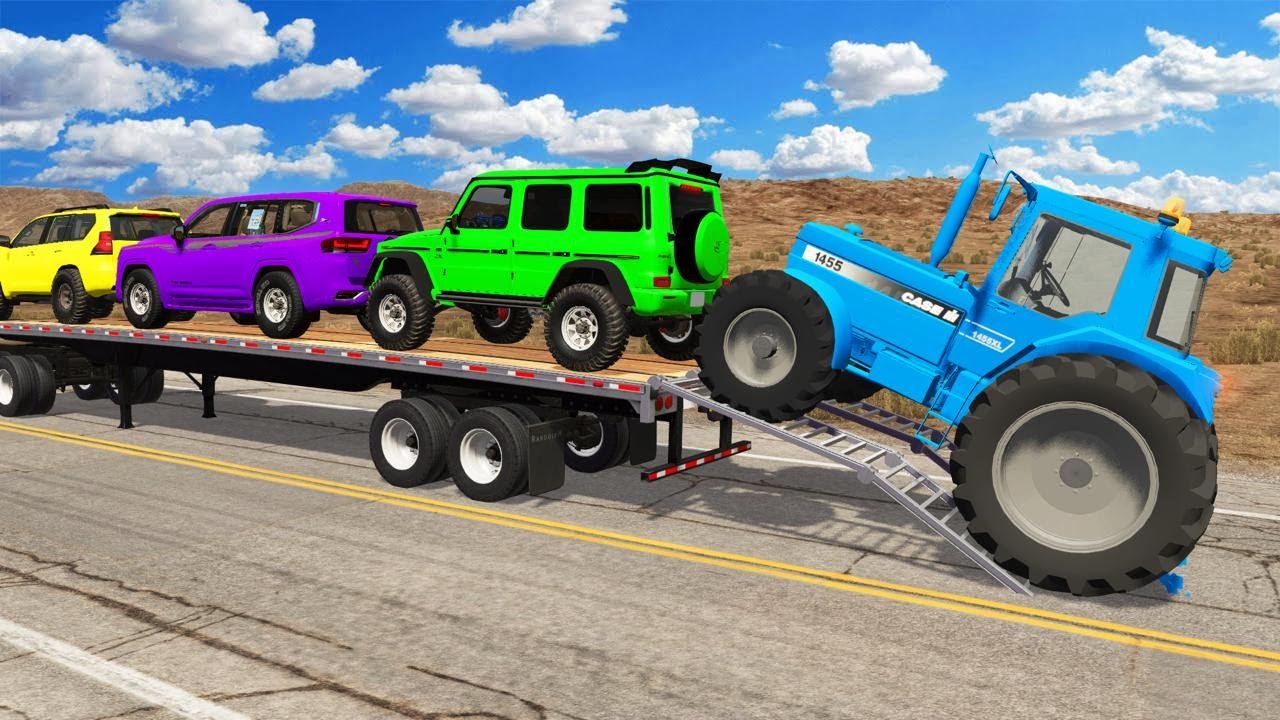 Flatbed Truck Mcqueen | Transportation with Truck - Pothole vs Car #09 - BeamNG.Drive