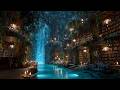 Moonlit Waterfall Library | Fantasy Forest Ambience with Magical Music for Deep Sleep &amp; Study