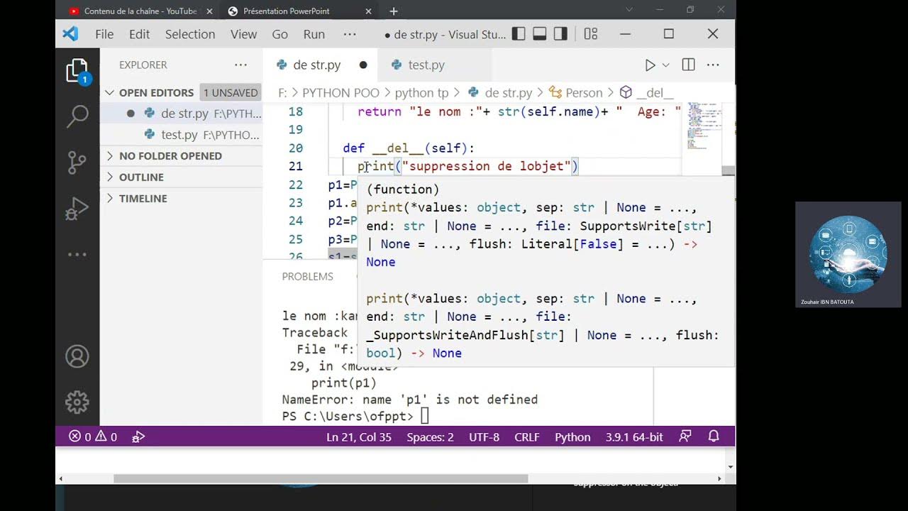 7. Python Orienté Objet: Destructeurs, del et __del__() - YouTube
