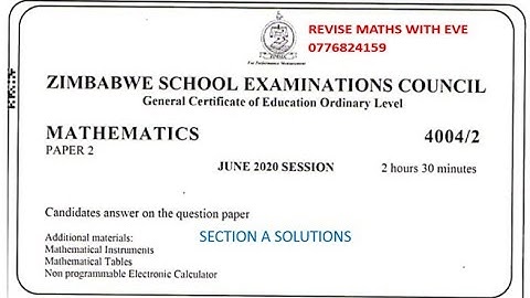 ZIMSEC June 2020, Maths Paper 2, Solutions for Section A