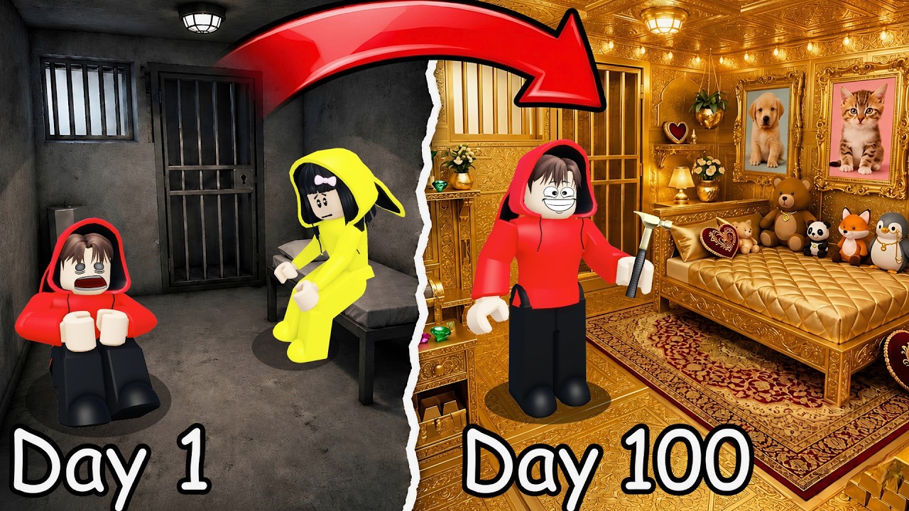 Yuta, Mio Dan Baby Celine Menghias Penjara Dari Hari Pertama Sampai Ke 100 || ROBLOX