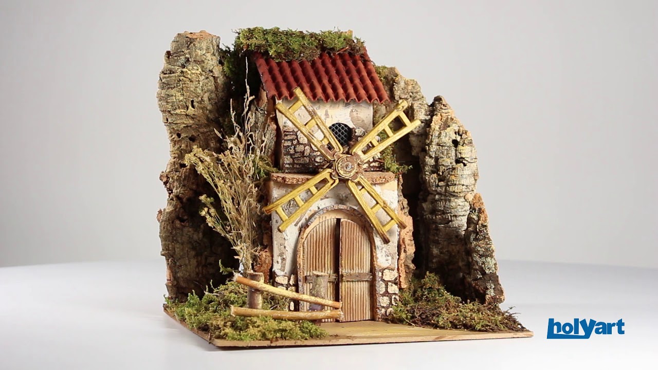 Mulino a vento con motorino cm 25x14x25 - Presepe di Napoli - YouTube