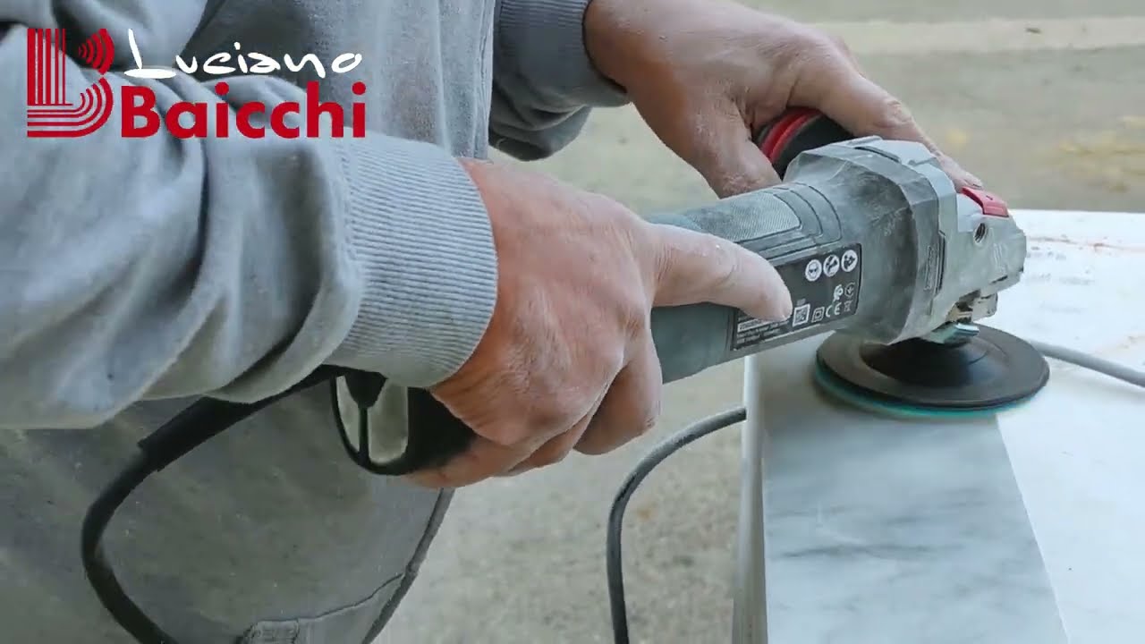 Lucidatura del marmo con dischi Drymar, platorello feltro merinos e pasta abrasiva