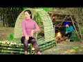 7 days building a survival shelter by the river, Bushcraft camp made of bamboo with a unique shape