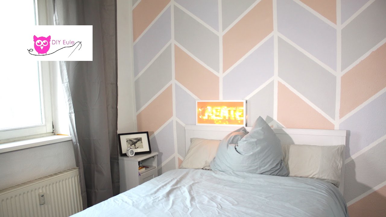 Wand streichen: bunt im Chevron Muster - DIY Eule - YouTube