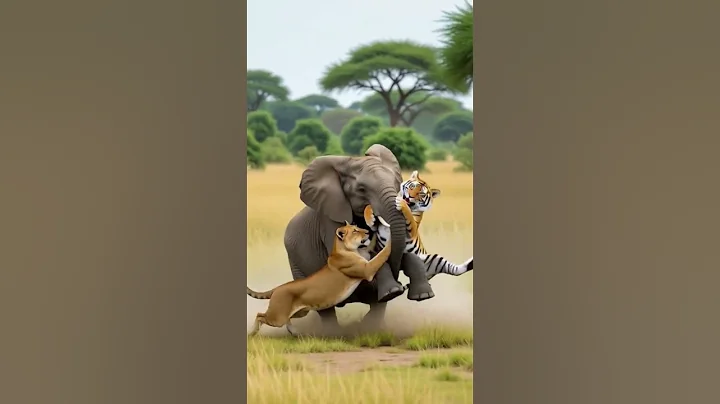 Elephant fun with Tiger and Lion #shortsfeed #shortvideo #shorts #wildlife