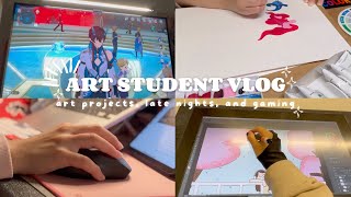 Art Student Vlog: staying late nights, art projects, gaming