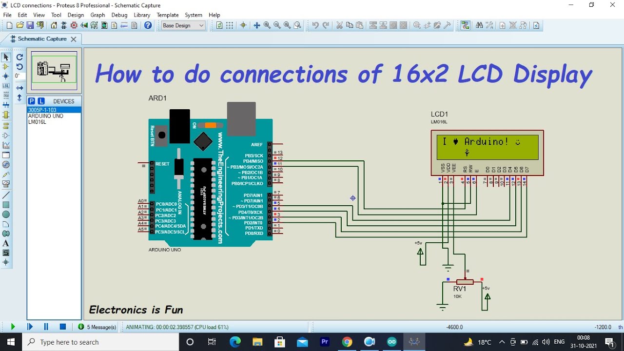 How to connect 16 x 2 LCD display to Arduino using Proteus || LCD ...