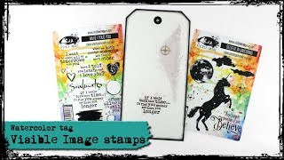 If I could -  Watercolor tag with Visible Image stamps and some metal foiling