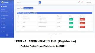Part 6-Admin Panel(Registration): Delete Data from Database in php