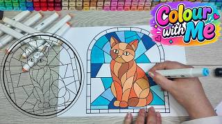 Relaxing Cat Colouring in a Stained Glass Window Style ASMR Marker Pen Sounds