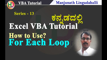 Series-13 Excel VBA Tutorial For Each Iteration. By Manjunath Lingadahalli.