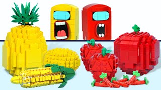 LEGO RED & YELLOW Fruits Challenge | Among Us Mukbang Food Compilation IRL | Stop Motion Cooking