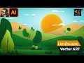 How to Draw a Simple Landscape Vector Art in Adobe Illustrator | Tutorial