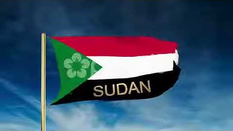 Sudan Flag Slider Style With Title. Waving In The Wind With Cloud Background