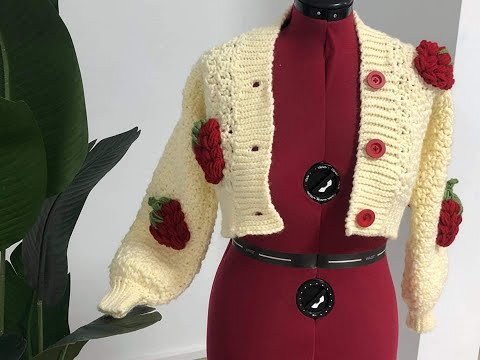 كارديجان الفراولة المنتفخة كروشيه Cardigan Puffed Strawberry Crochet
