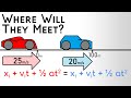 Worked example  where will two cars traveling at different velocities meet  kinematic equations