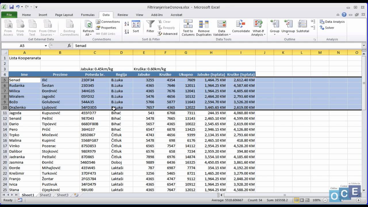 Filtriranje podataka u excelu