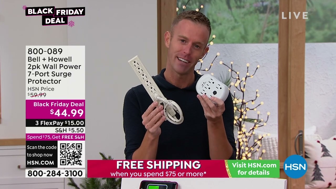 Bell + Howell 2pack Wall Power 7Port Surge Protector w/N...