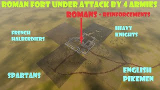 Roman Fort Attacked by Spartans, Knights, Pikemen & Halberdiers | w/ Roman Reinforcements | UEBS 2