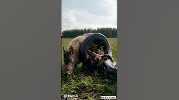 piglet bites python to save mother pig