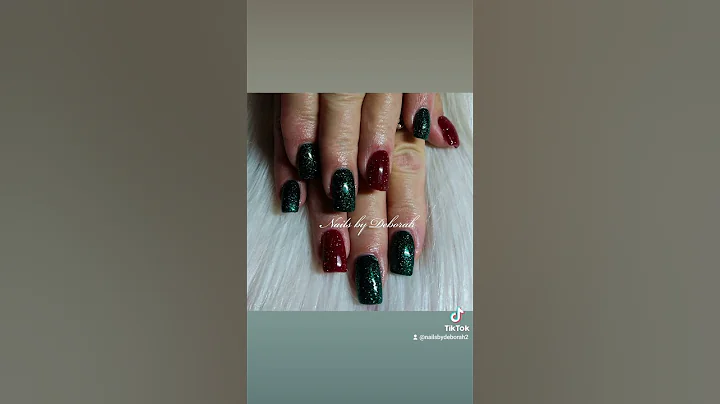 Acrylic Nails With Red & Green Gel Polish