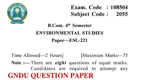 Gndu Bcom 4th Semester Environmental Studies Question Paper || Bcom 4th Semester EVS Question Paper