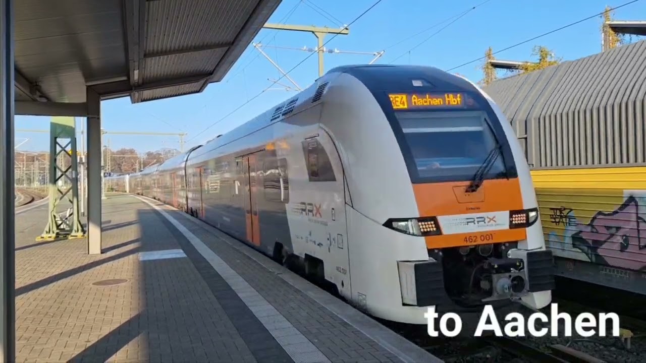 RRX Desiro HC trains in Aachen and Herzogenrath railway stations.