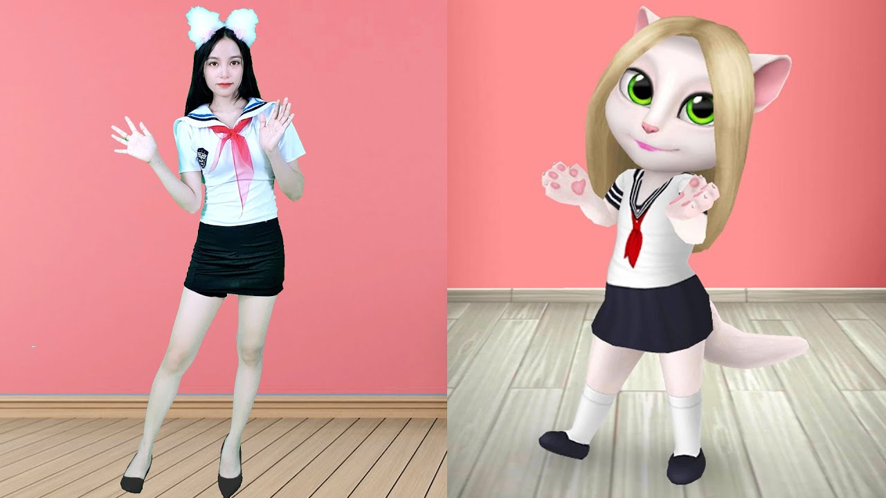 Imitate Angela Students Dance - My Talking Angela In The Real Life