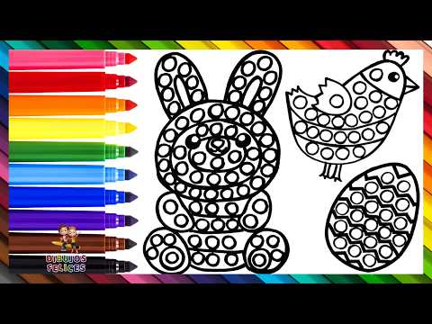 Dibuja y Colorea 3 POP IT De PASCUA: Un Conejito, Un Pollito Y Un Huevo De Pascua 🐰🐣🥚🎨🔴🟠🟡🟢🔵�