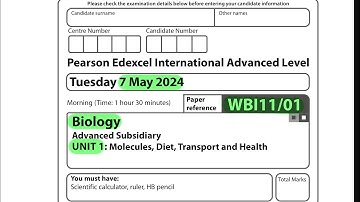 A level | Biology | Unit 1 | May 2024 | Pearson Edexcel