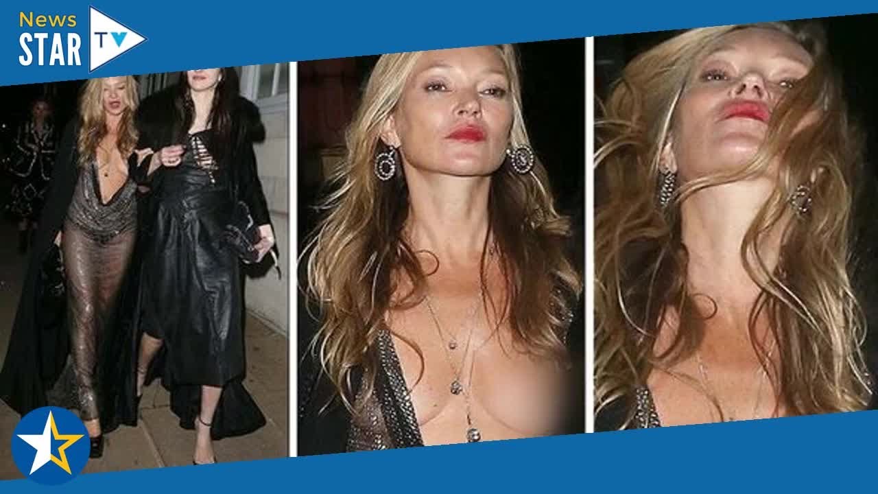 Kate Moss suffers wardrobe malfunction while partying in low cut gown