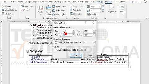 Set the top and bottom cell margins of the cells of the table to 0.1 inches.