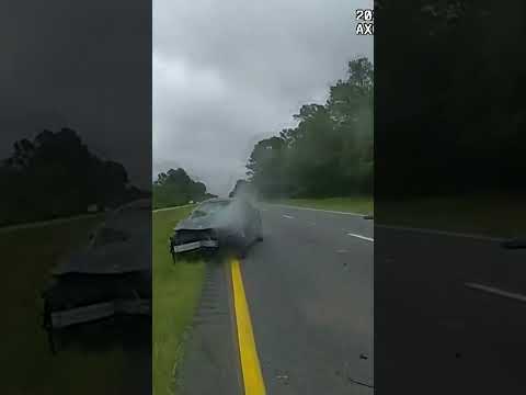 Car sent flying after launching off tow truck ramp in Georgia
