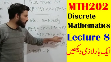 MTH202 Discrete Mathematics Lecture 8 in Urdu / Hindi. VU MTH202 (Discrete Mathematics)Short Lecture
